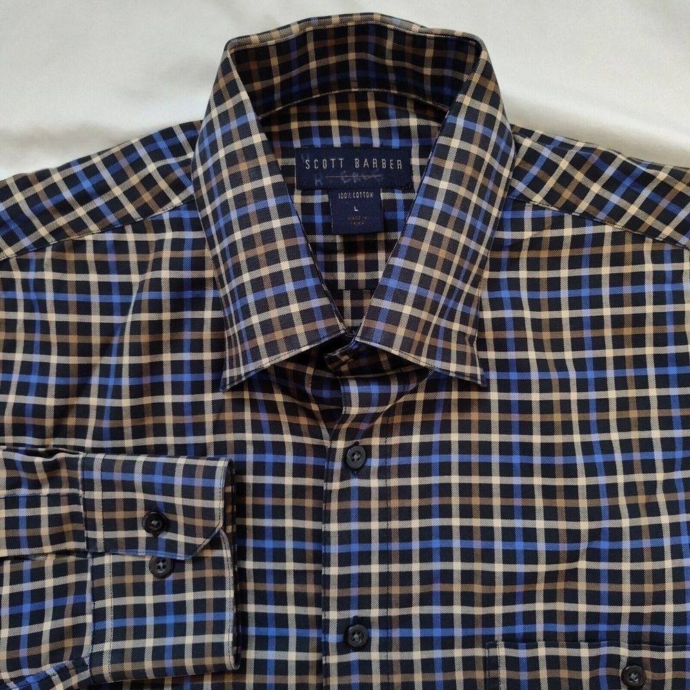 Scott Barber‎ Mens Size L Plaid Long Sleeve Button Up Shirt